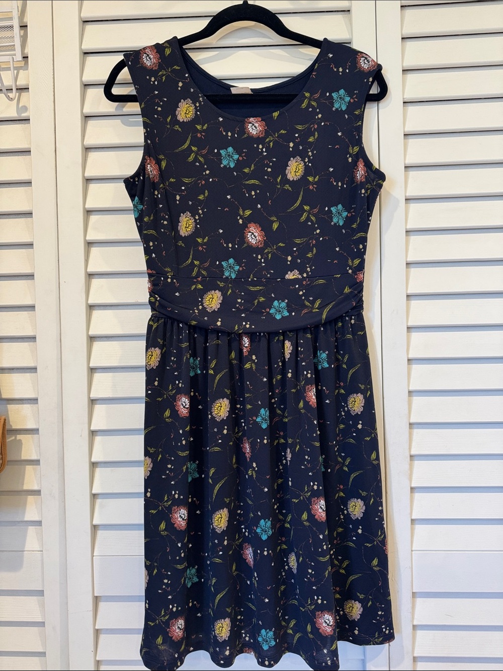 Kaileigh Knit Navy Floral Fit-and-Flare Dress